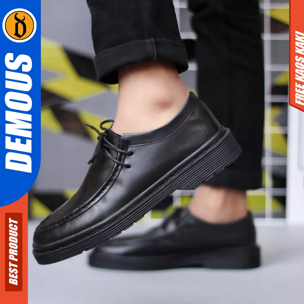 DEMOUS Kamaru - Sepatu Formal Pantofel Tali Hitam Docmart Pria