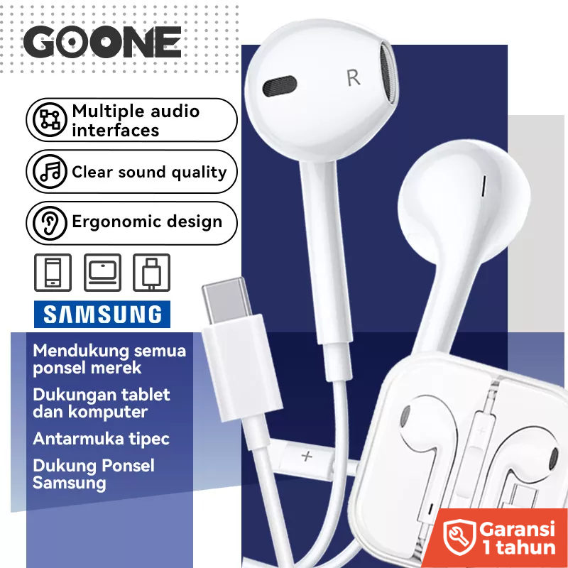 GOONE TypeC Headset Compatible with Samsung Gaming Music Earphone Handsfree Jack Bass In ear with Mikrofon Kontrol Volume
