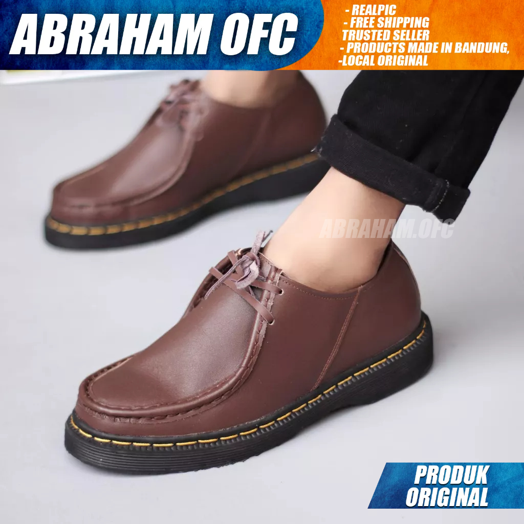 ABRAHAM Sepatu Formal Docmart Low Boots Kulit Asli Pantofel Kerja Hitam Pria