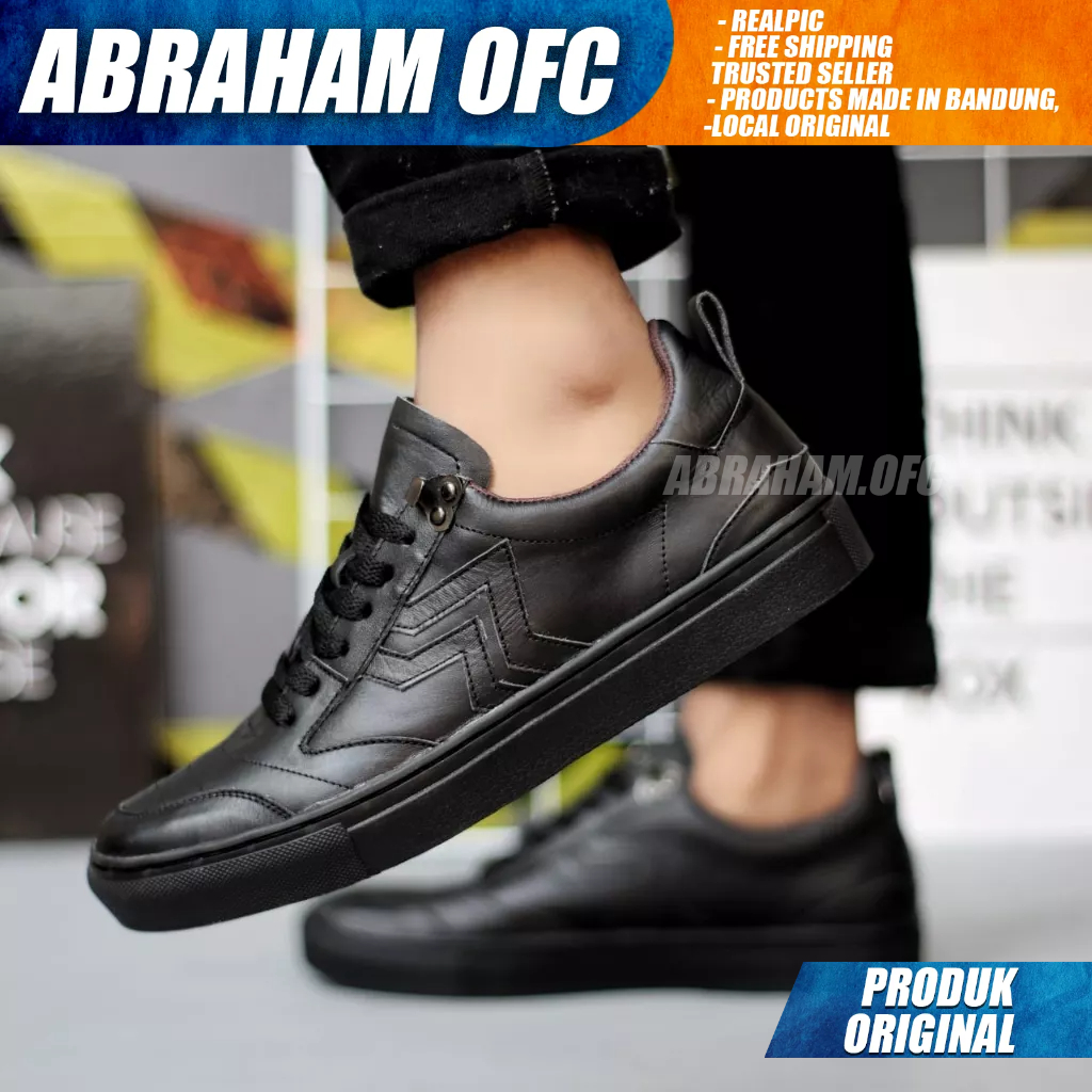 ABRAHAM Sepatu Formal Hitam Kulit Asli Casual Formal Tali Pria