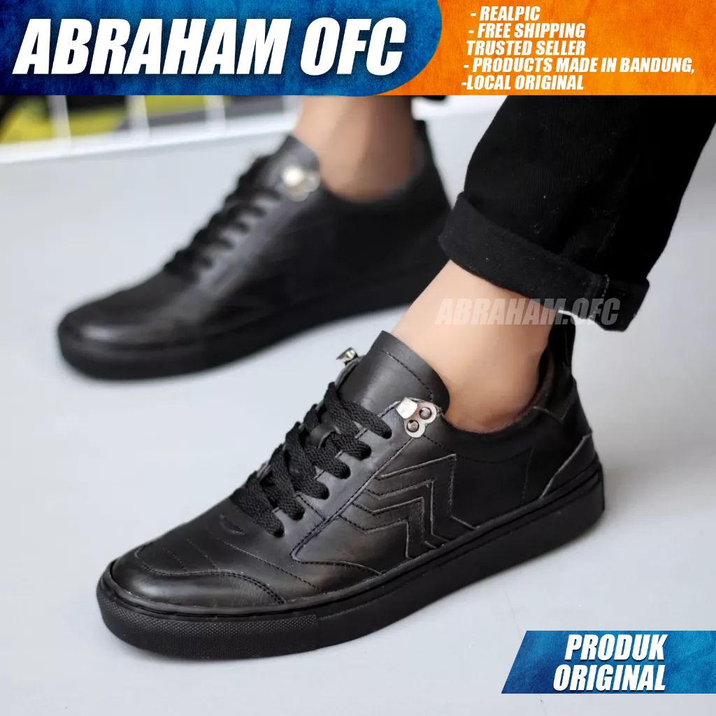 ABRAHAM Sepatu Formal Hitam Kulit Asli Casual Formal Tali Pria