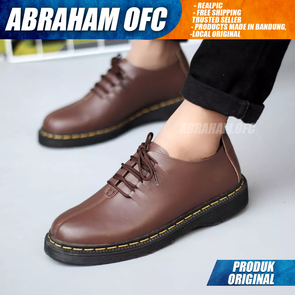 ABRAHAM Sepatu Pantofel Docmart Low Boot Formal Casual Kulit Hitam Kerja Pria