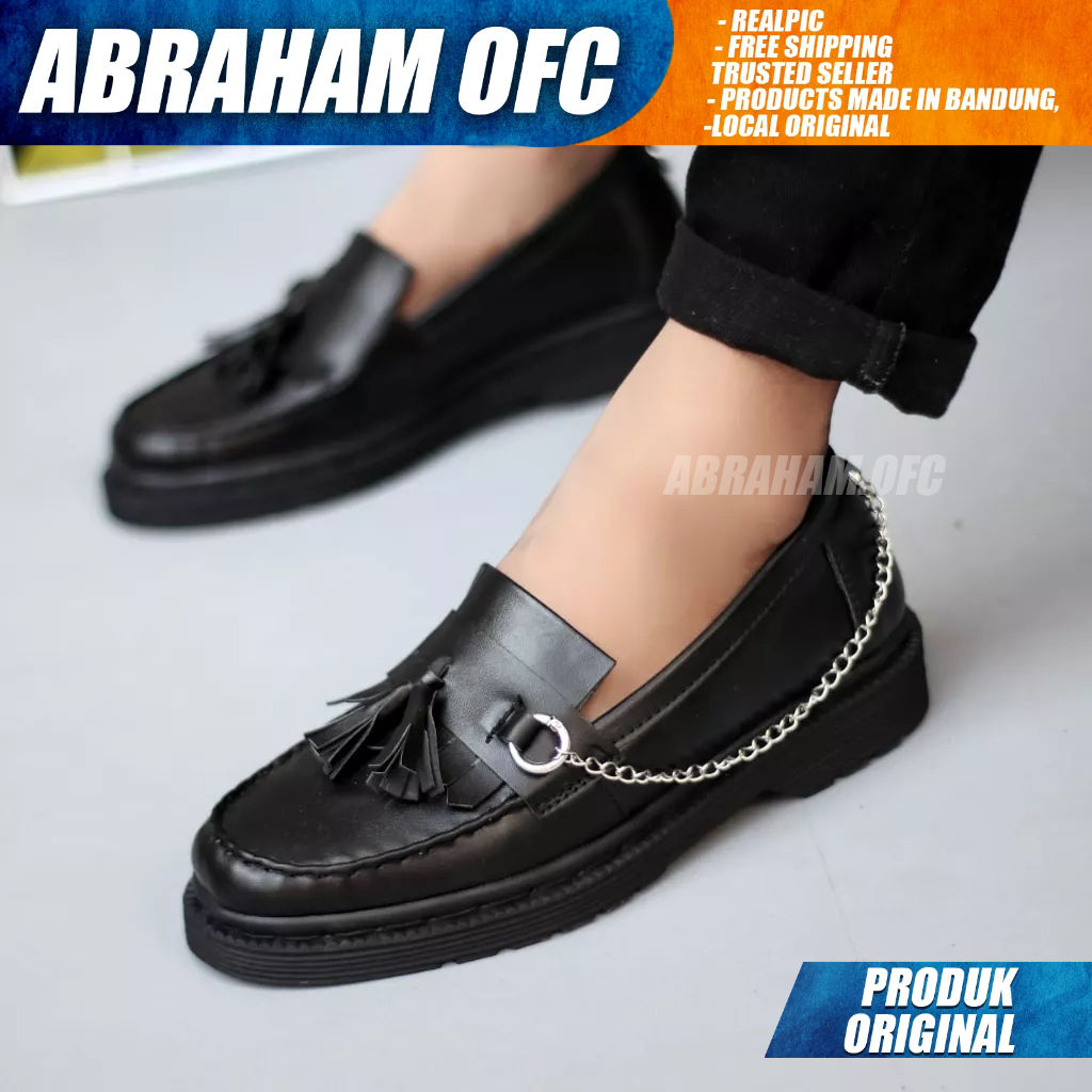 ABRAHAM Sepatu Loafers Docmart Casual Formal Pantofel Hitam Pria