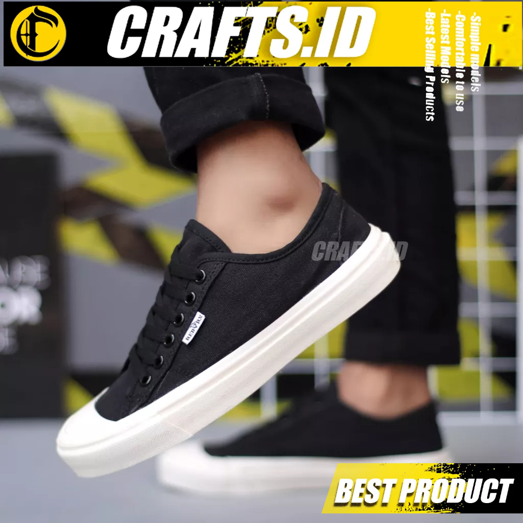 Sepatu Sneakers Kasual Sekolah Hitam Pria Crafts