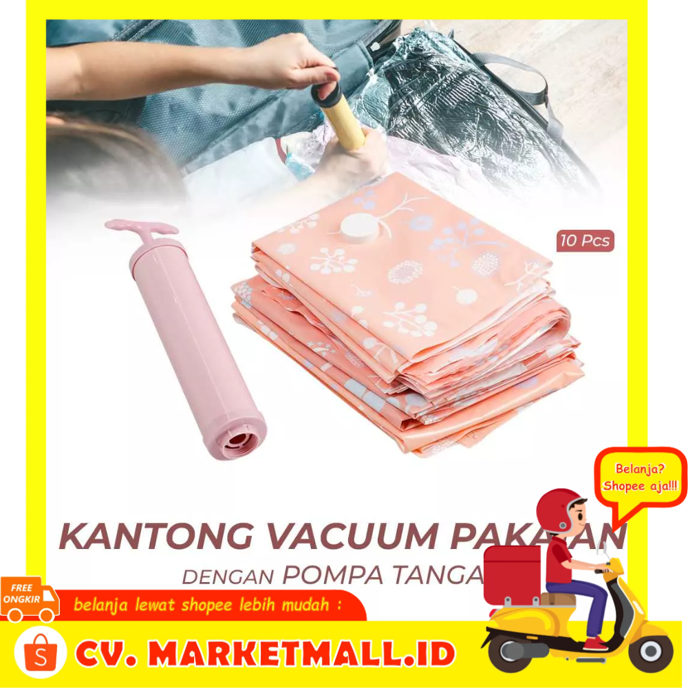 10 PCS Kantong Tas Plastik Penyimpanan Pakaian Vacuum Terkompresi Storage Dengan Pompa Tangan WHISM SN09109 - 7RHA05XX