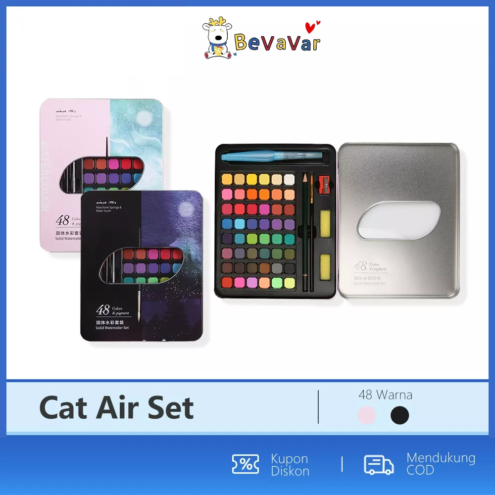 BEVAVAR Watercolor Set 48 Warna Solid Cat Air Padat Set