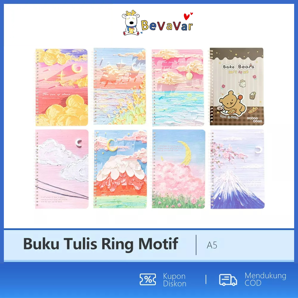 BEVAVAR Notebook Ring Motif A5 60Lembar/Buku Tulis Ring/Buku Catatan Lucu