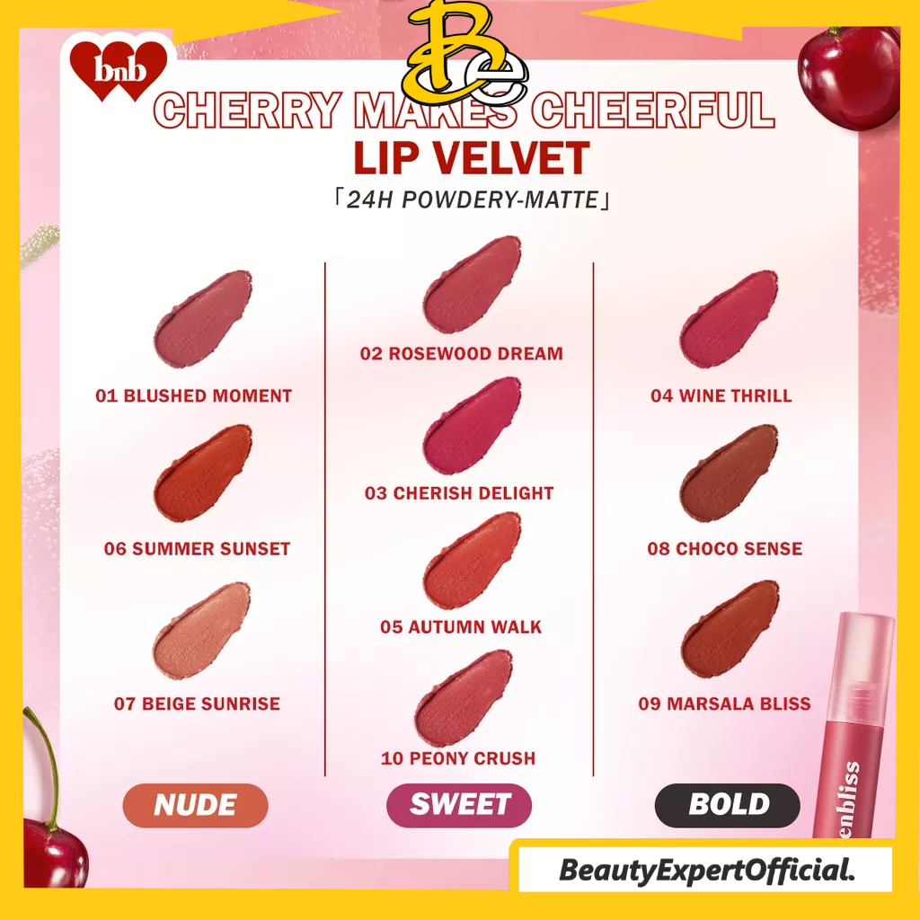 ⭐️ Beauty Expert ⭐️BNB barenbliss Cherry Makes Cheerful Lip Velvet korea Lipcream「24H Moisturizing」