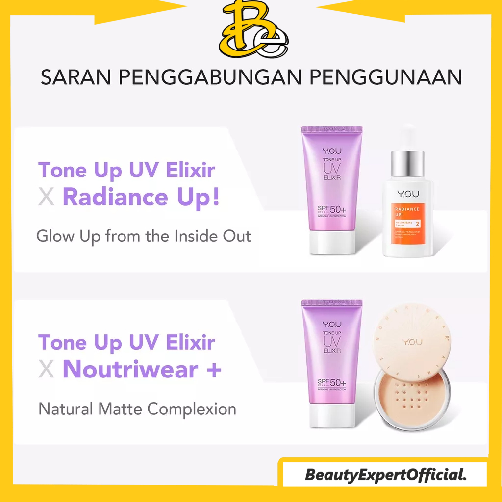 ⭐️ Beauty Expert ⭐️YOU Tone Up UV Elixir Hyaluronic Acid SPF 50+ PA++++ Sunscreen | Mencerahkan Menghidrasi Kulit