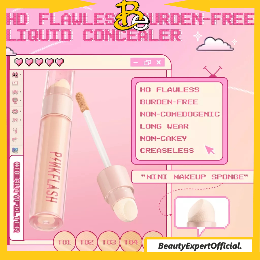 ⭐️ Beauty Expert ⭐️[NEW] PINKFLASH Flawless Liquid Concealer Sponge Brush With Tool Moisturize Long-Wear 5 Shades PF-F04-T