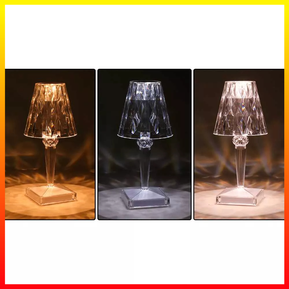 Lampu Meja Hias LED Akrilik Modern Mewah 3 Warna Saklar Sentuh Baterai Isi Ulang VKTECH R301 - 7RLLABWH