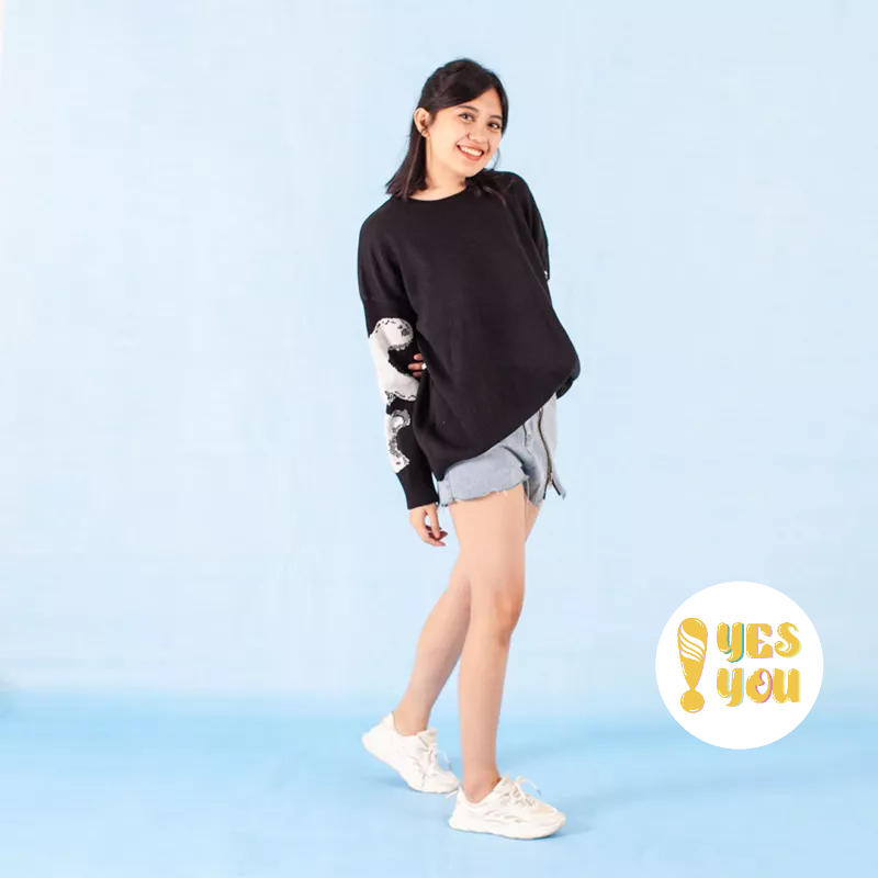 Yesyou Bone Black Oversized Knitwear - All Size