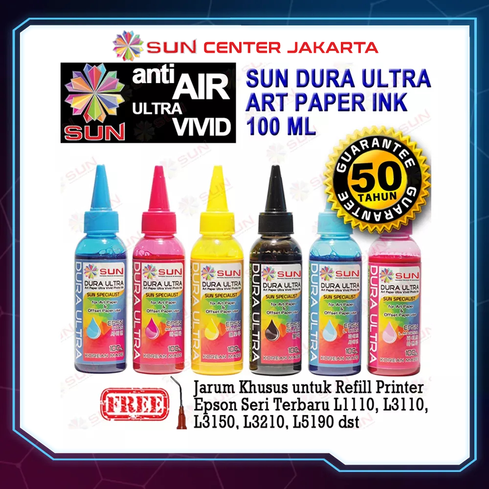 Tinta Epson 664 / 673 Art Paper Ultra Vivid Photo Korea Terbaik - SUN DURA ULTRA INK 100 ml Black / Cyan / Magenta / Yellow / Light Cyan / Light Magenta