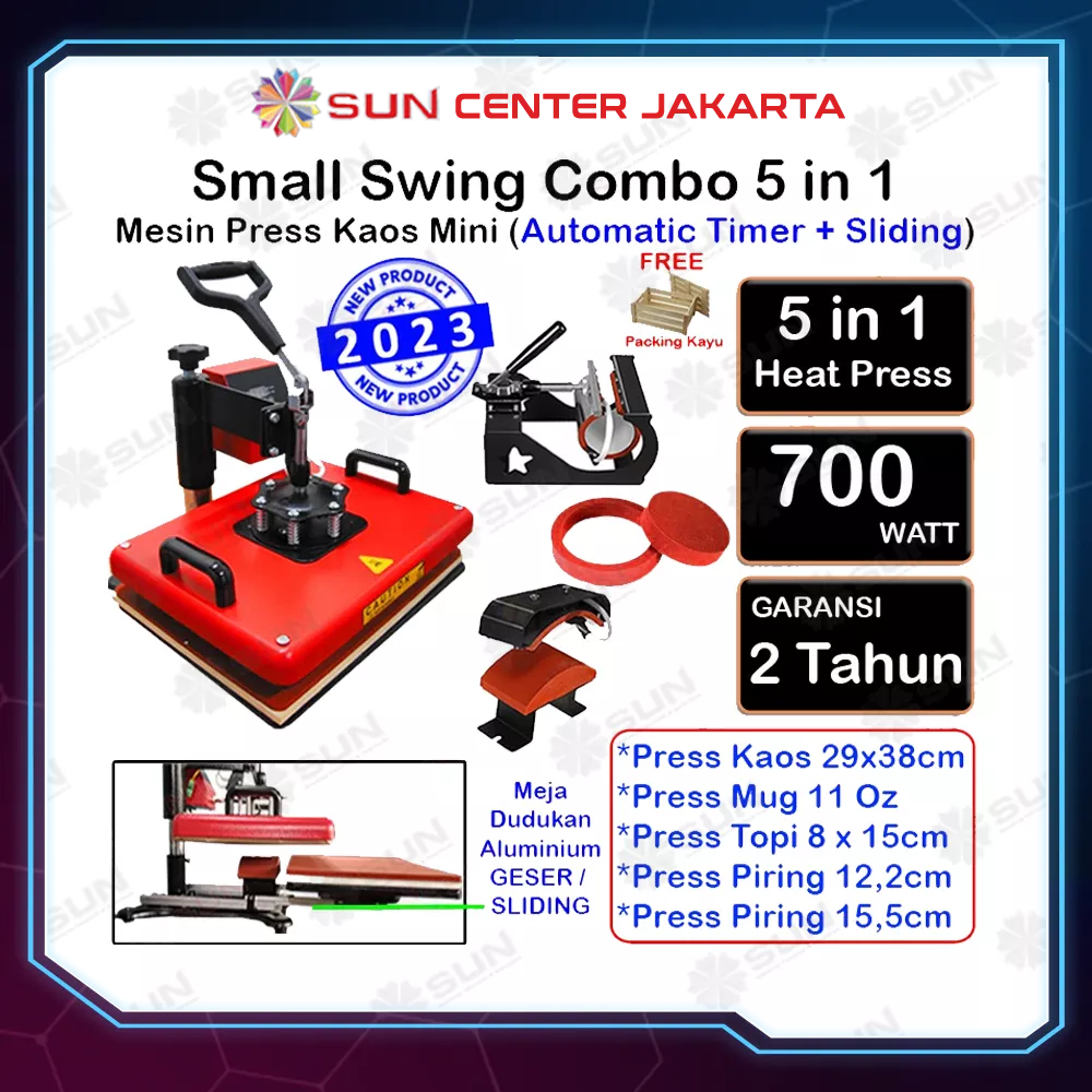 Mesin Press Sablon Swing Combo 29x38 cm All in One 3 in 1, 5 in 1, 5 in 1 Sliding - Kaos, Mug, Topi, dan Piring ( DTG, DTF, Polyflex, Sublime, Transfer Paper, Platisol, Rubber ) bergaransi, free kain teflon, silikon, spons