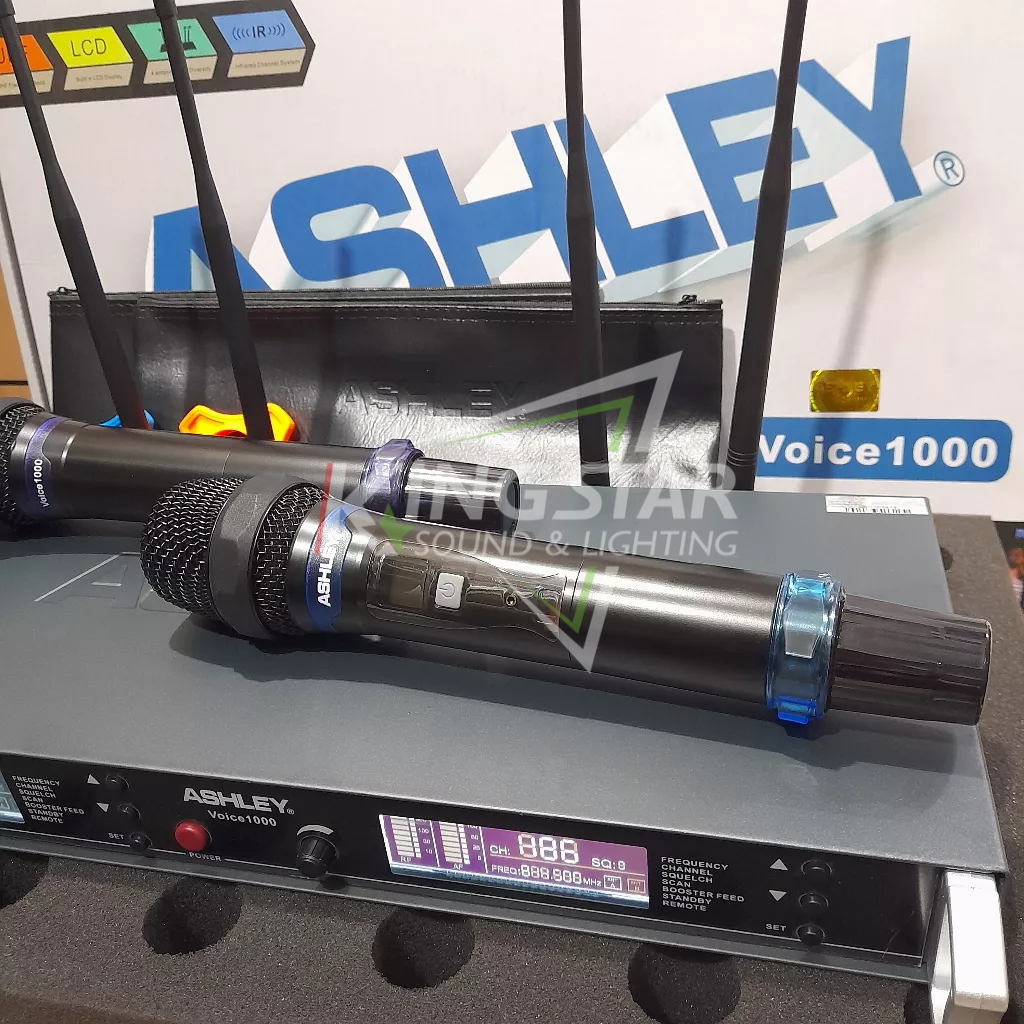 Mic Wireless Ashley Voice 1000 Microphone Isi 2 Handle V1000 Voice1000