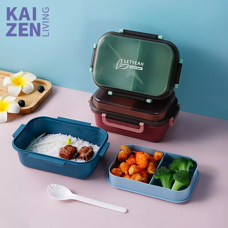 Letyeah &amp; Kaizenliving Kotak Makan 2 Tingkat 1000 ml / Lunch Box Anti Bocor / Tempat Bekal / Free Sendok / Food Grade