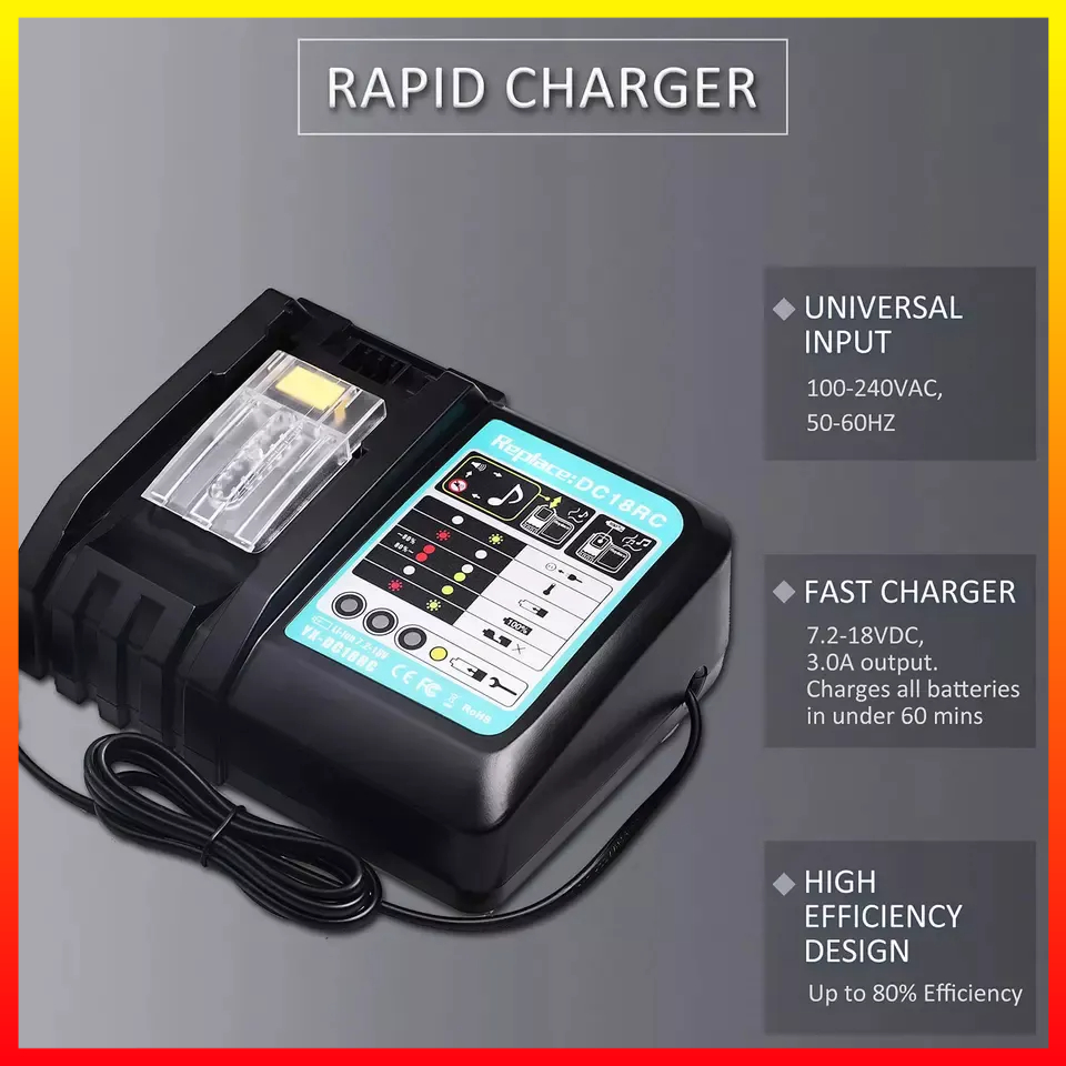 Bor Baterai Charger 14.4volt-18volt Untuk Makita Bl1820 Bl1820b Bl1825 Bl1830 Bl1830b MTX 90058-CH - 7RBT1QBK