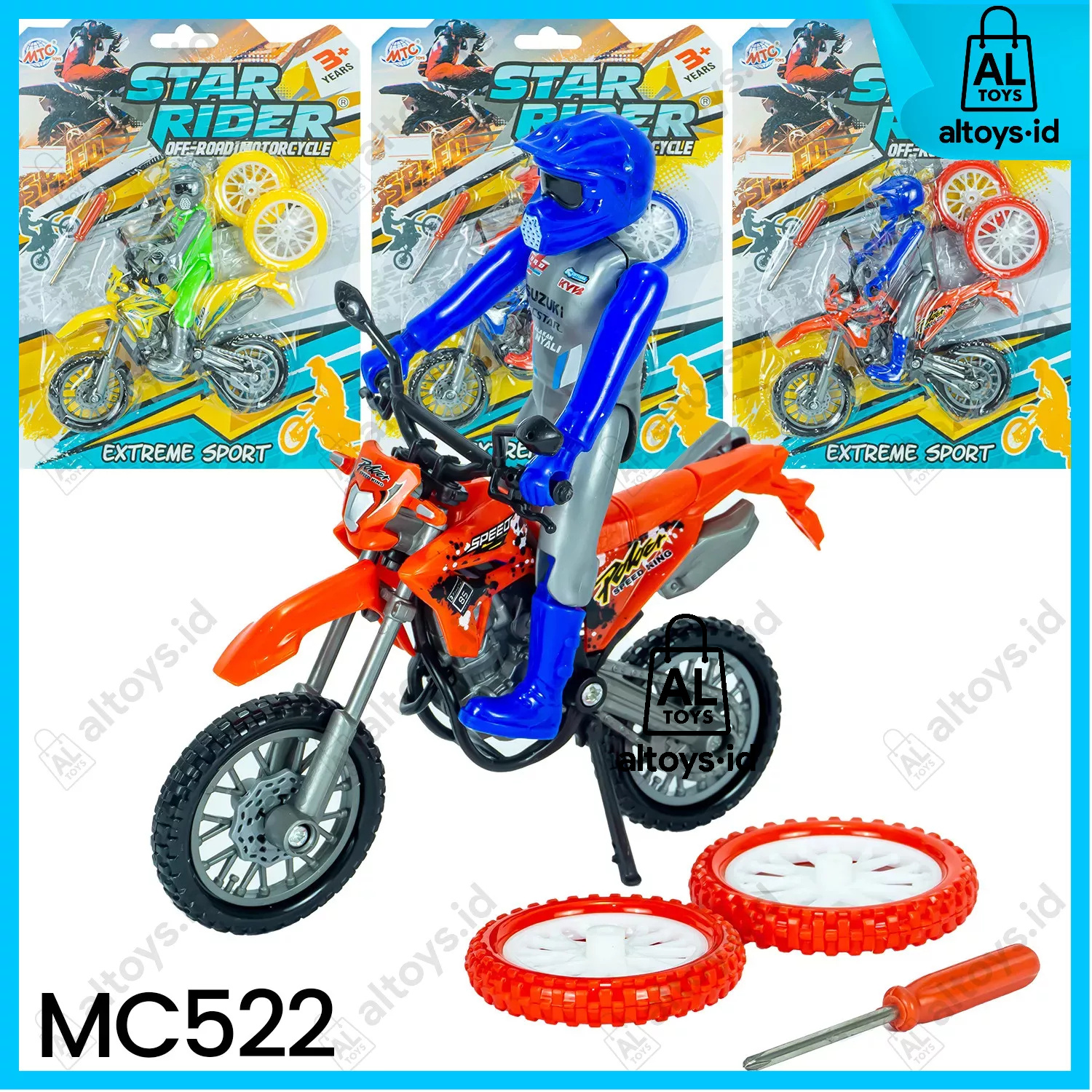 Mainan Sepeda Motor Gunung Motocross + Akeseoris Skateboard, Piala dan Medali ST2187