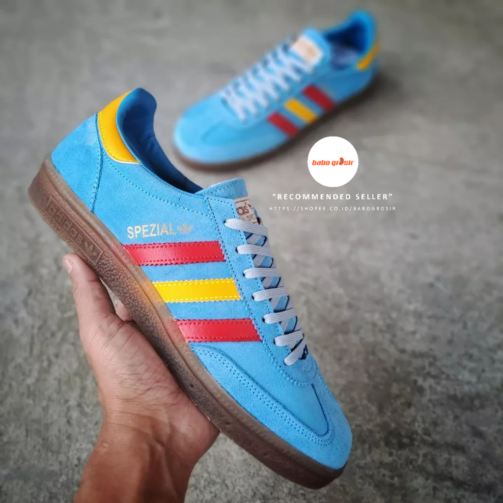 PROMO Sepatu Sneakers Adidas Spezial Handball St Patrick Light Blue Premium TOP Quality Include Box, Bahan Kulit Suede ASLI, Harga Termurah