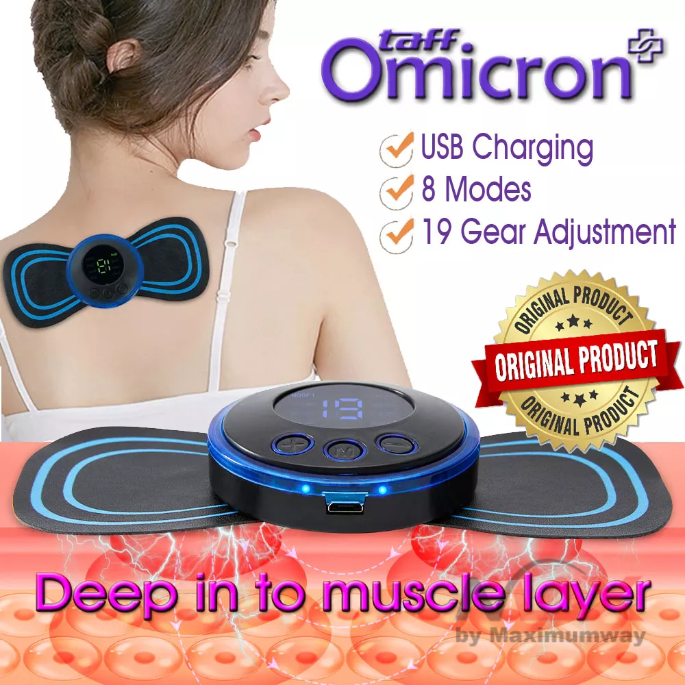 TaffOmicron Alat Pijat Listrik EMS Tens Portable USB Charging Otot Lelah terapi Stroke 9 mode 18 Kecepatan pegal linu melangsingkan tubuh memperlancar metabolisme dan aliran darah lancar LCD Display EMS Neck Massage Electric Massager Cervical Neck Back