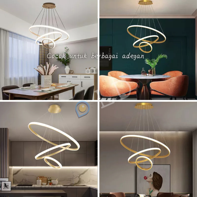 [COD] Lampu Gantung Minimalis Modern RUANG TAMU - Lampu Gantung LED 3 Ring Modern Untuk Kamar Tidur Lampu Gantung Emas 3 Ring LED 3 Warna Ceiling Lamp Sederhana Ruang Makan Ruang Tamu Chandelier