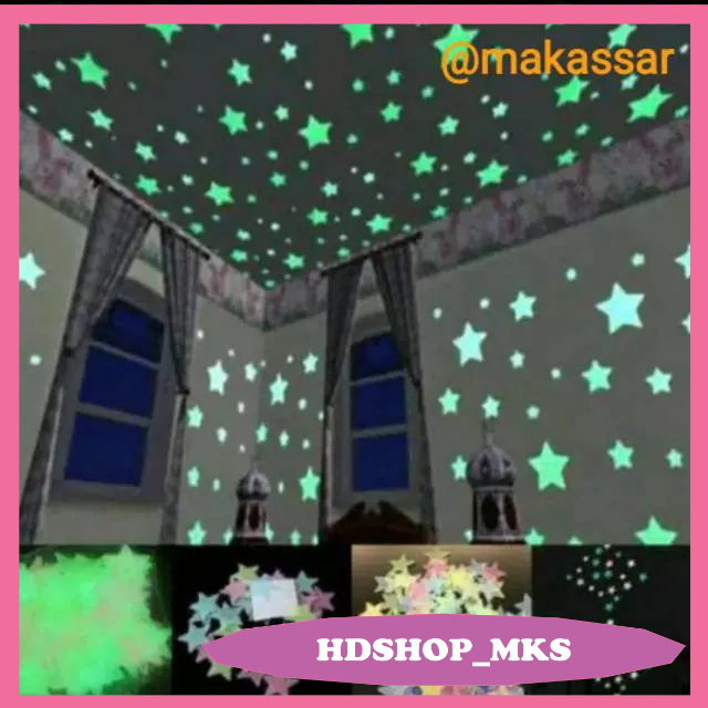 ( Isi 100 Pcs ) Stiker Bintang Glow In The Dark / Bintang Bercahaya / Stiker Dinding Bercahaya