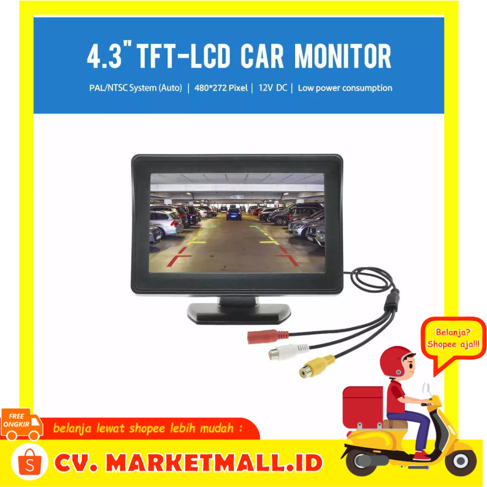 Monitor Belakang Mobil 2 Input Video TFT LCD Parking Aid Reversing Monitor Tampilan Parkir 4.3 Inch MJDOUD 433 - 7CCA04BK