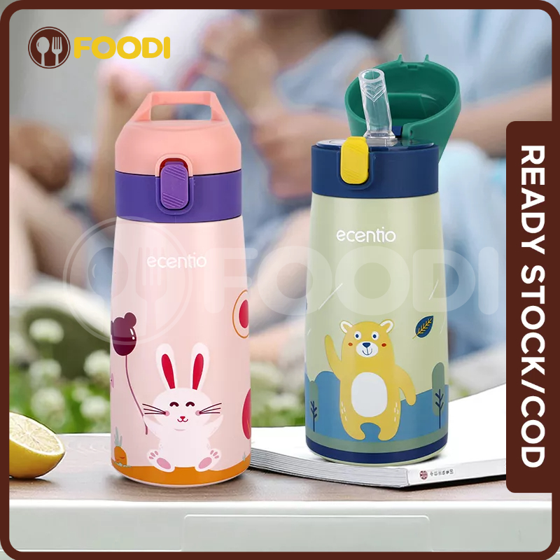 ecentio &amp; FOODI termos air panas mini botol minum anak sedotan 304 stainless steel 400ml dan tas bekal makanan/termos mini 400ml kids