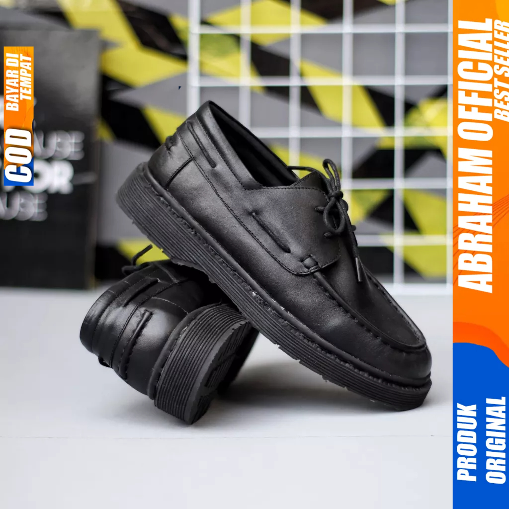 Sepatu Docmart Low Boots Formal Kerja Kulit Asli Hitam Pria