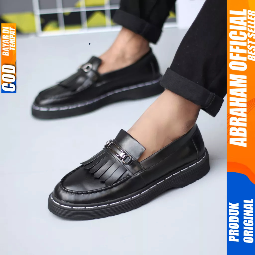 Sepatu Loafers Docmart Kerja Formal Pantofel Hitam Pria