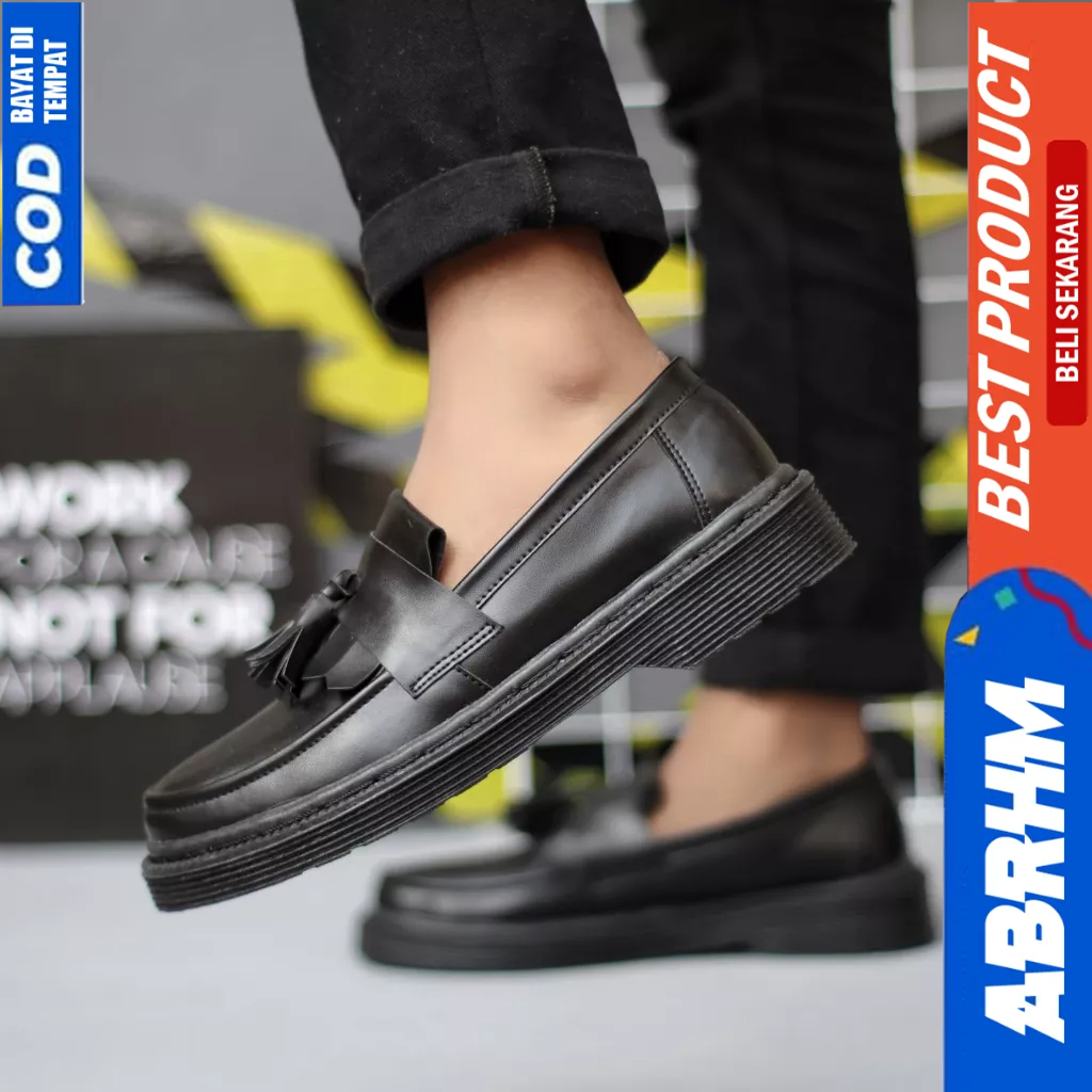 ABRHM Sepatu Loafers Penny Docmart Casual Hitam Kerja Pria