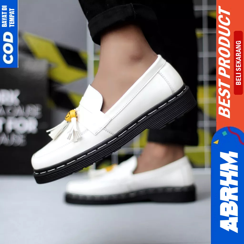 ABRHM Sepatu Loafers Penny Docmart Formal Kerja Hitam Pria Smile