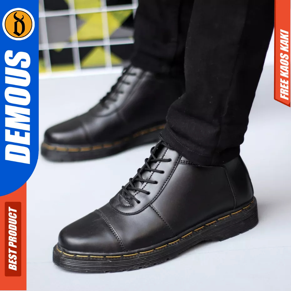 DEMOUS Kazama - Sepatu Formal Docmart Low Boots Tali Hitam Pria