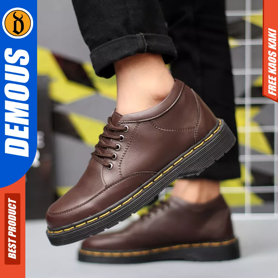 DEMOUS Fushion - Sepatu Pantofel Formal Docmart Low Boots Hitam Kerja Pria