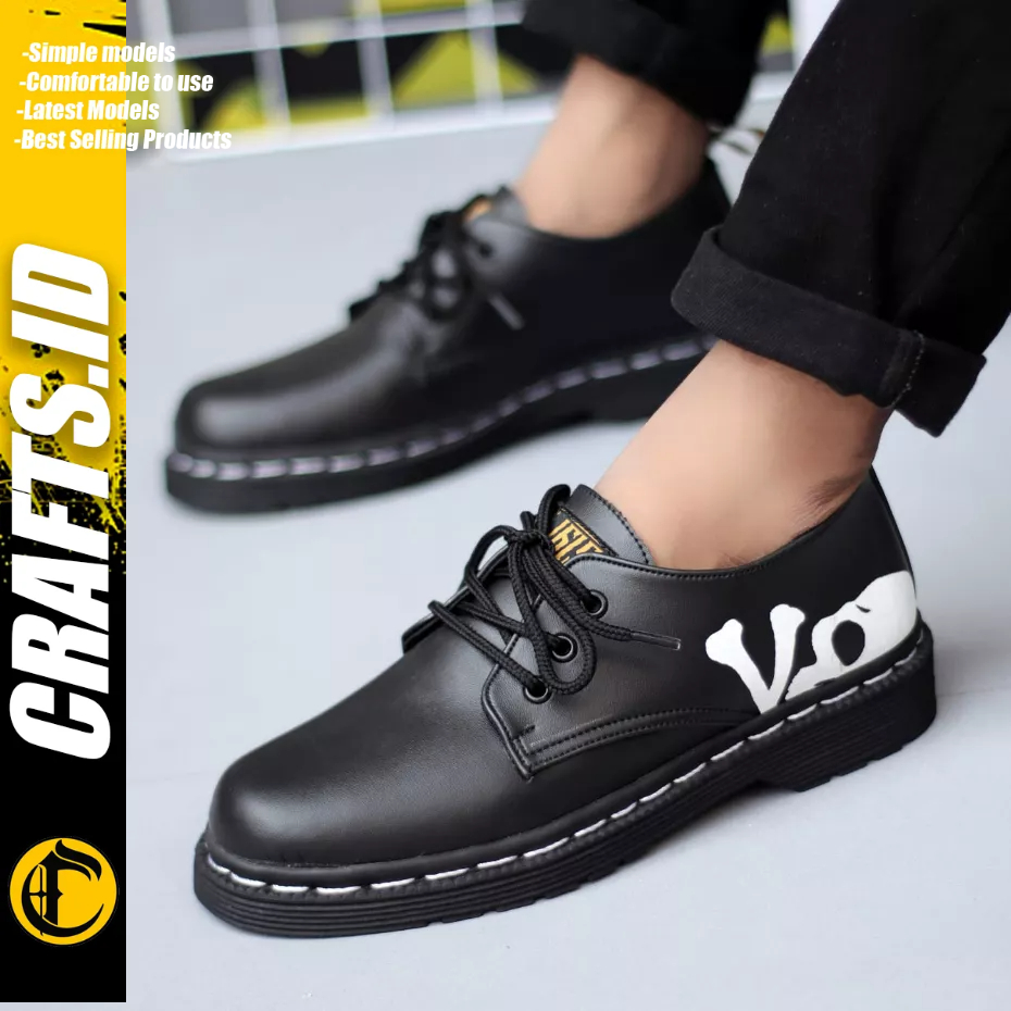 CRAFTS Skull - Sepatu Pantofel Formal Docmart Low Boots Kerja Pria