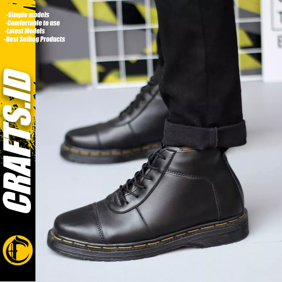 CRAFTS - Sepatu Formal Docmart Low Boots Hitam Kulit PU Kerja Pria