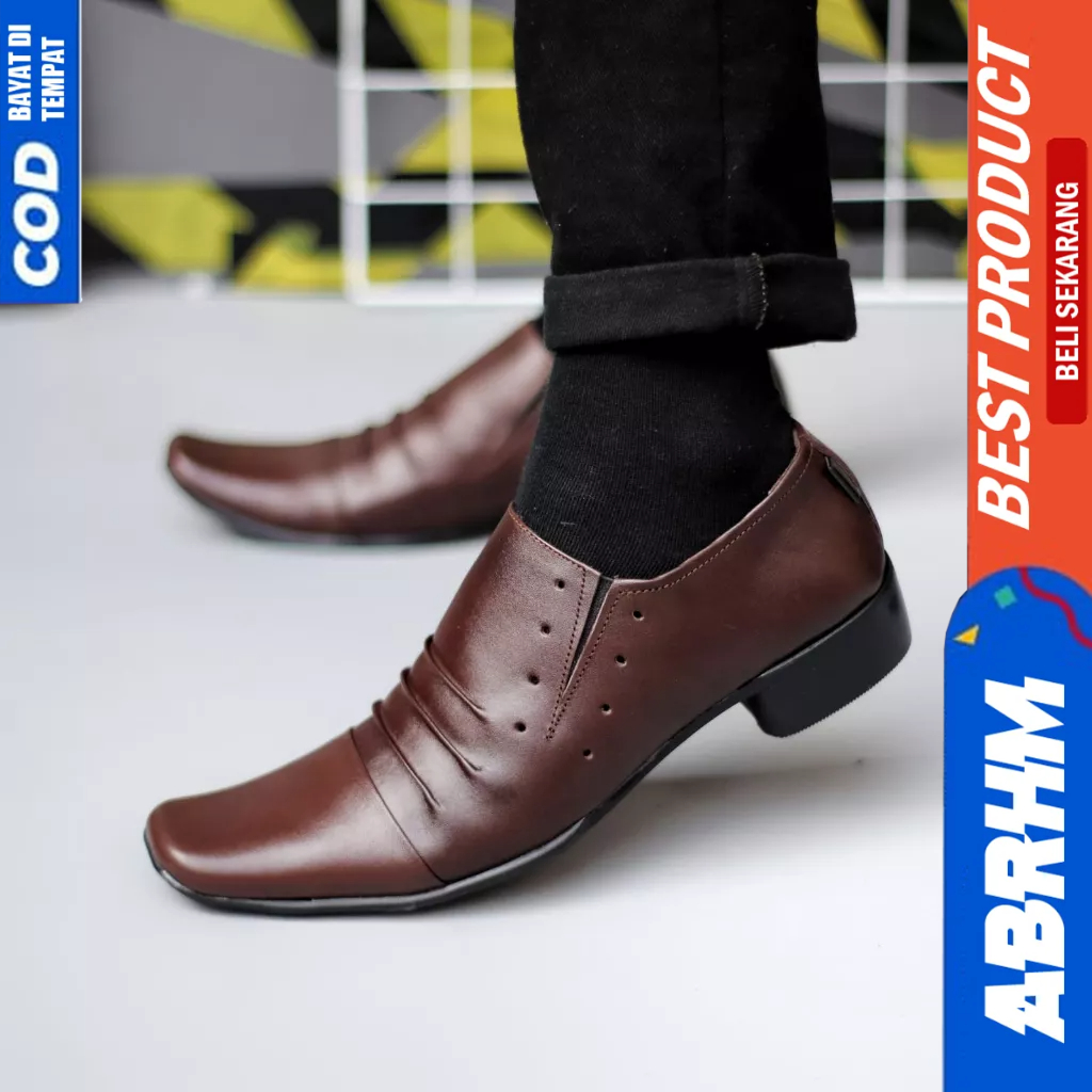 ABRHM Sepatu Pantofel Formal Hitam Kerja Kantor Kulit Asli Ukuran Besar 44 45 46 47 Pria