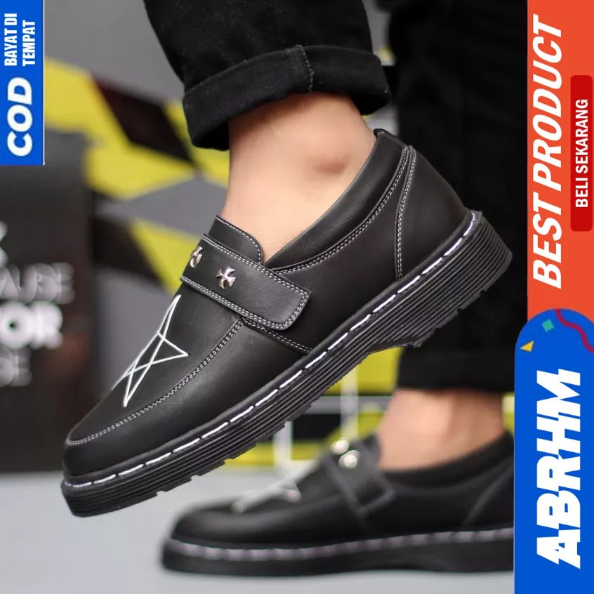 ABRHM Sepatu Loafers Docmart Formal Casual Kulit Pantofel Hitam Pria