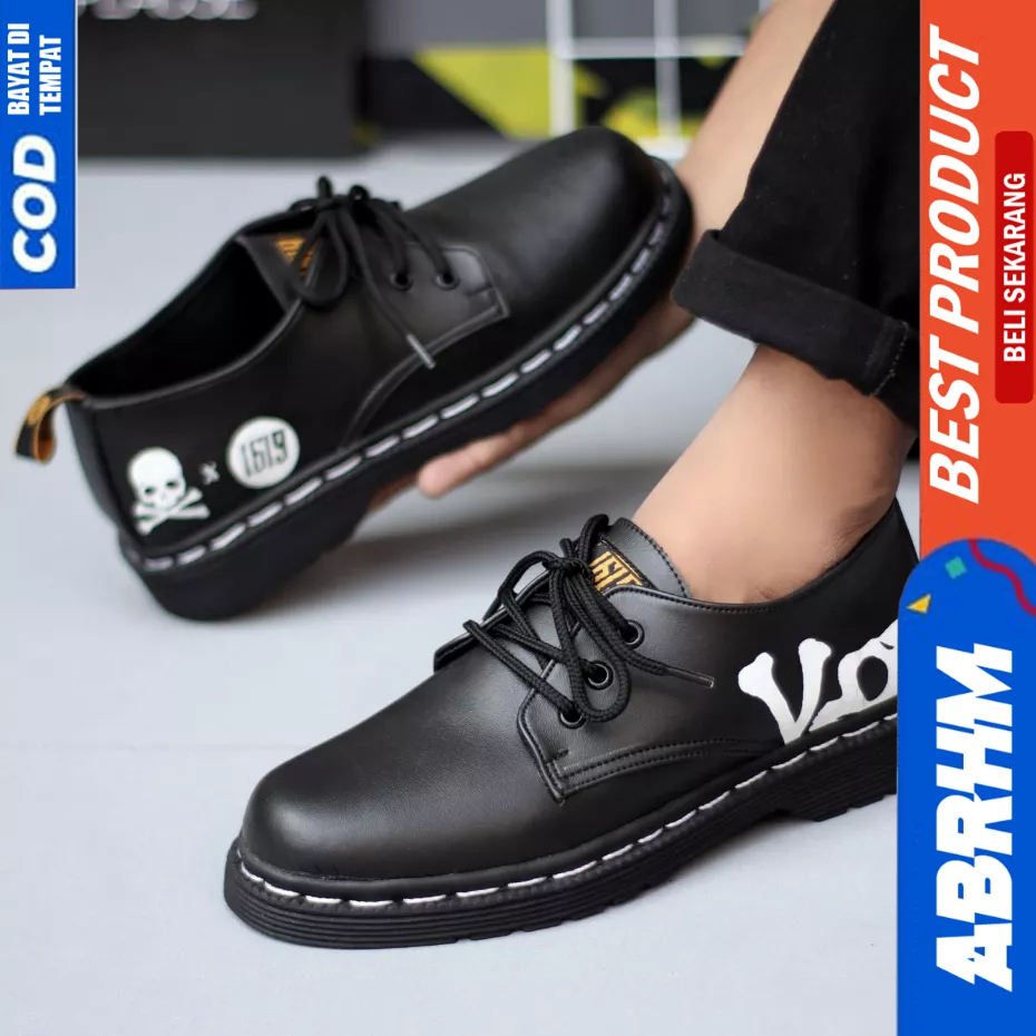 ABRHM Sepatu Formal Pantofel Docmart Casual Kulit Hitam Pria