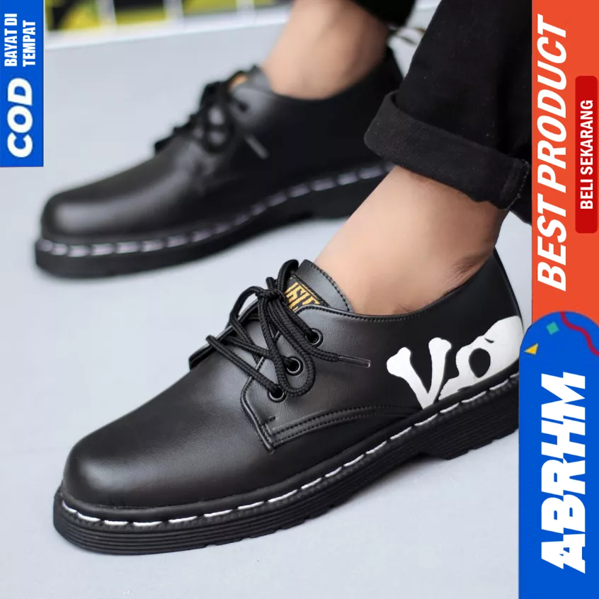 ABRHM Sepatu Formal Pantofel Docmart Casual Kulit Hitam Pria