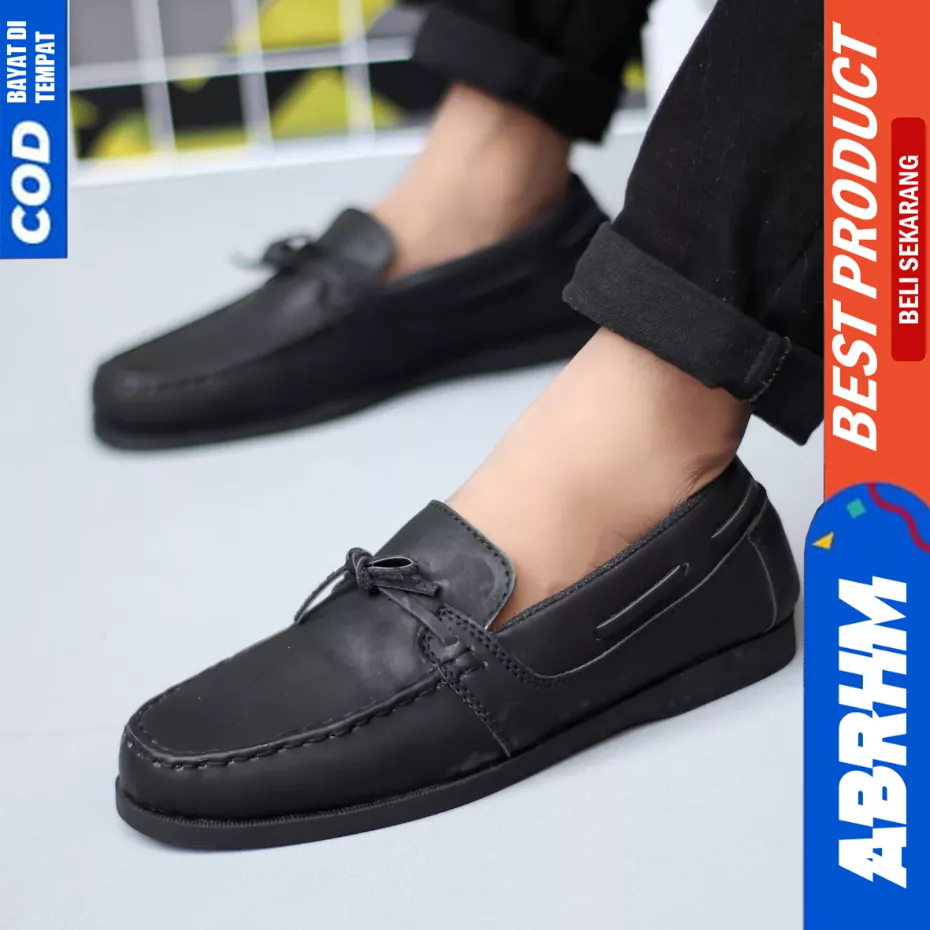 ABRHM Sepatu Loafers Casual Formal Pantofel Hitam Pria