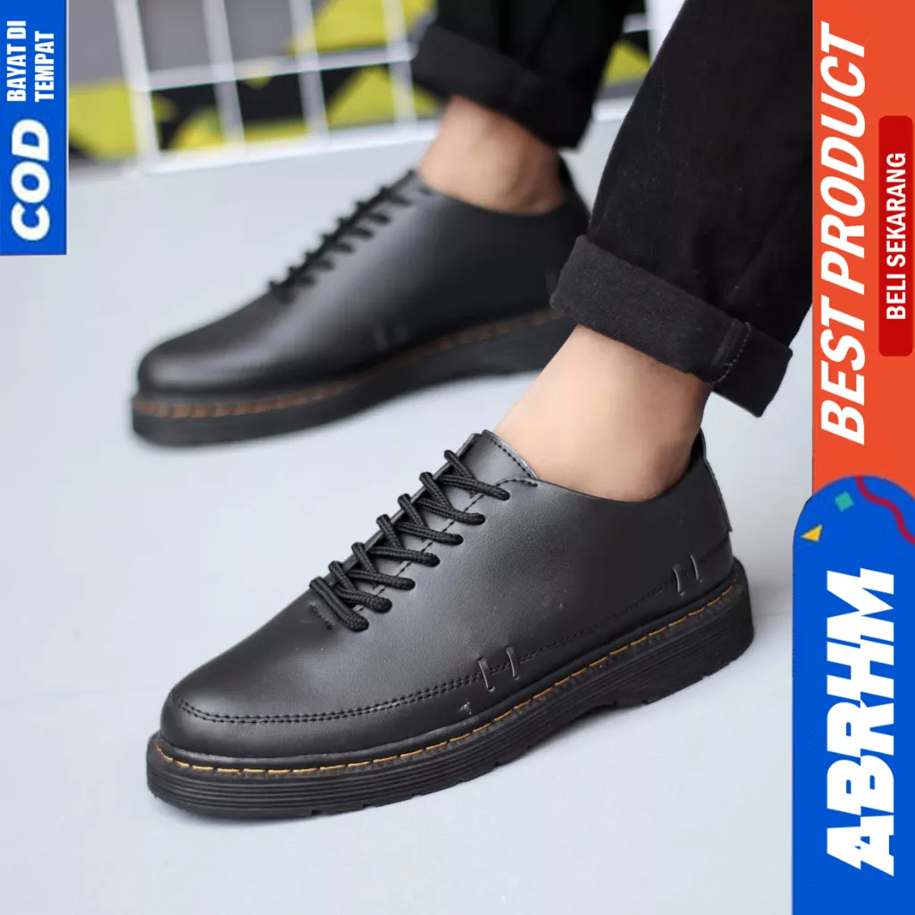 ABRHM Sepatu Formal Pantofel Docmart Hitam Pria