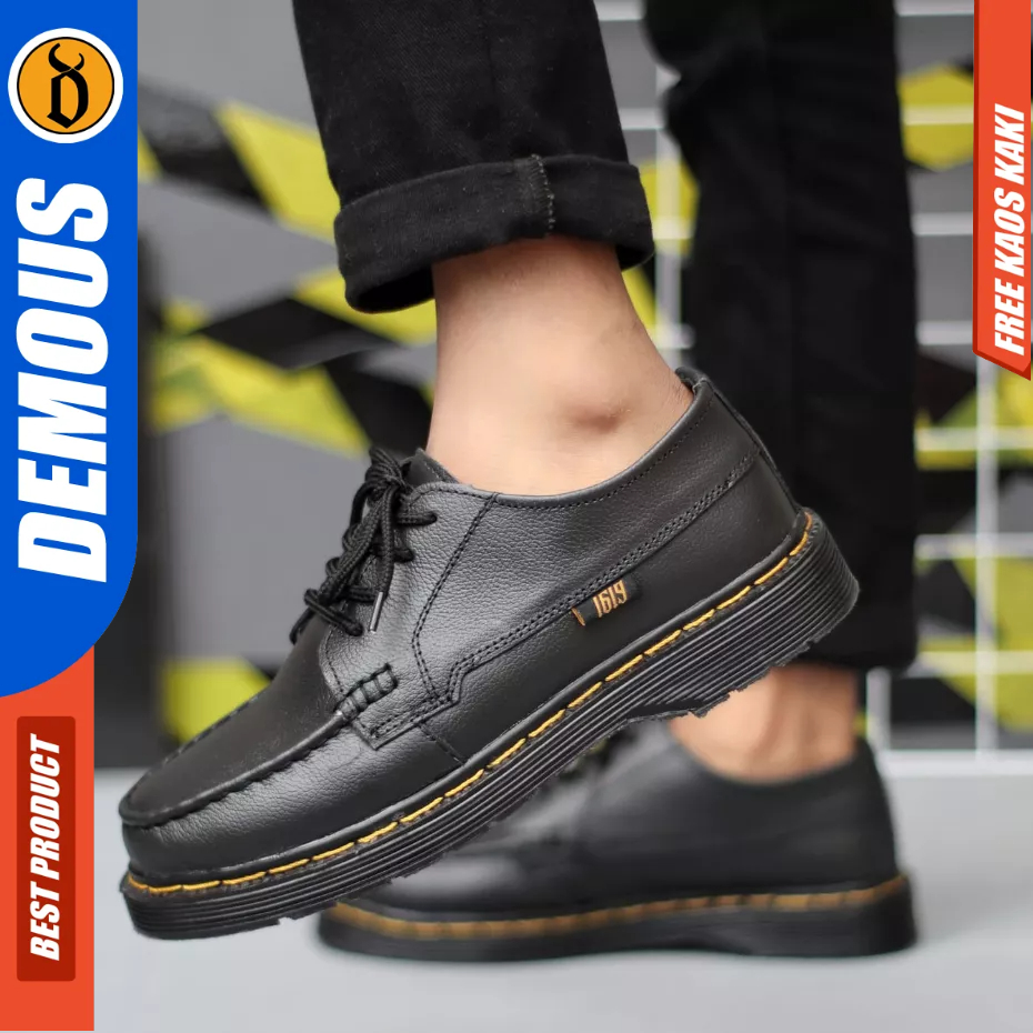 Demous Kilua - Sepatu Formal Docmart Low Boots Hitam Kulit Kerja Pria