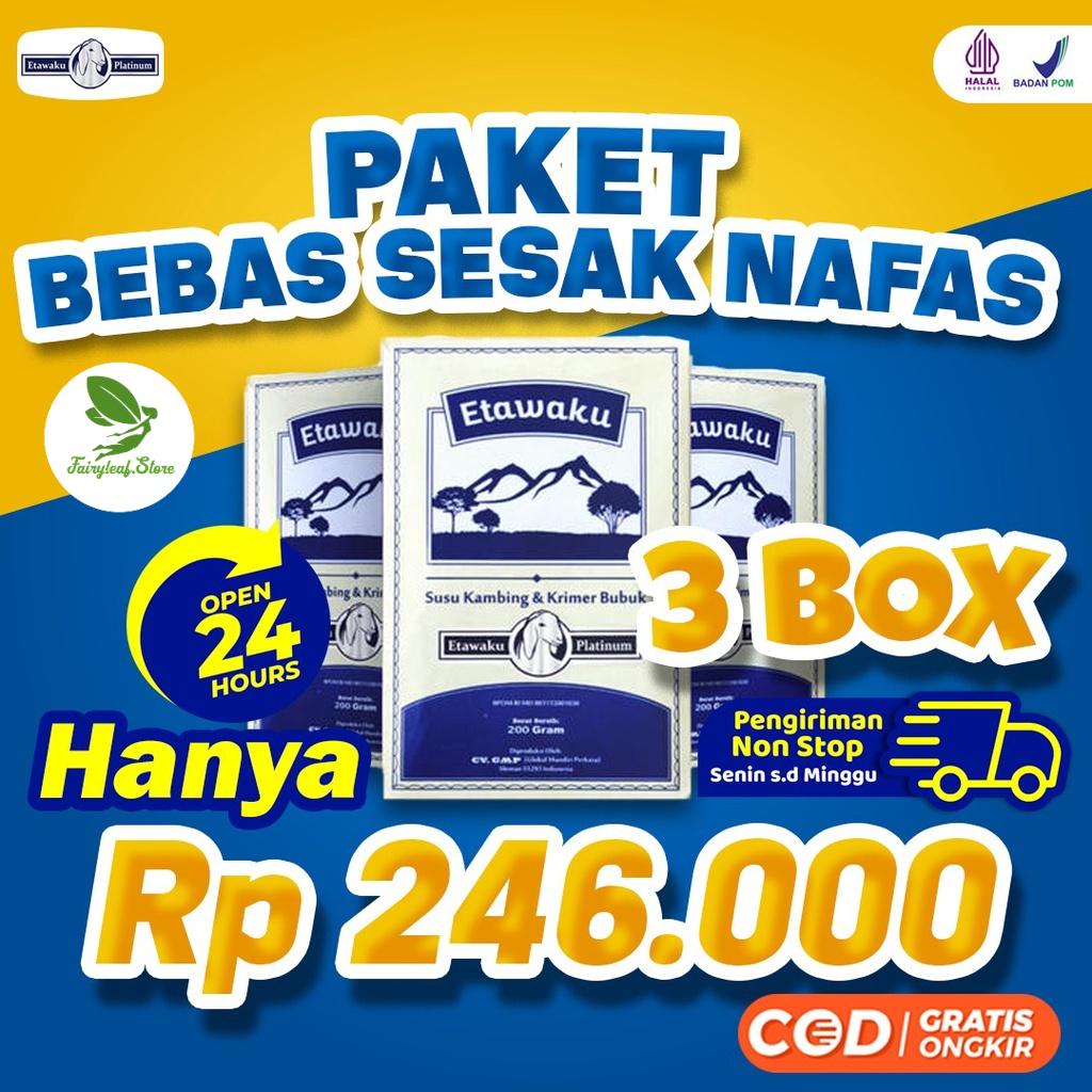 Paket Bebas Sesak Nafas 3 Box ETAWAKU PLATINUM - Susu Kambing &amp; Krimer Bubuk - Etawa ORIGINAL