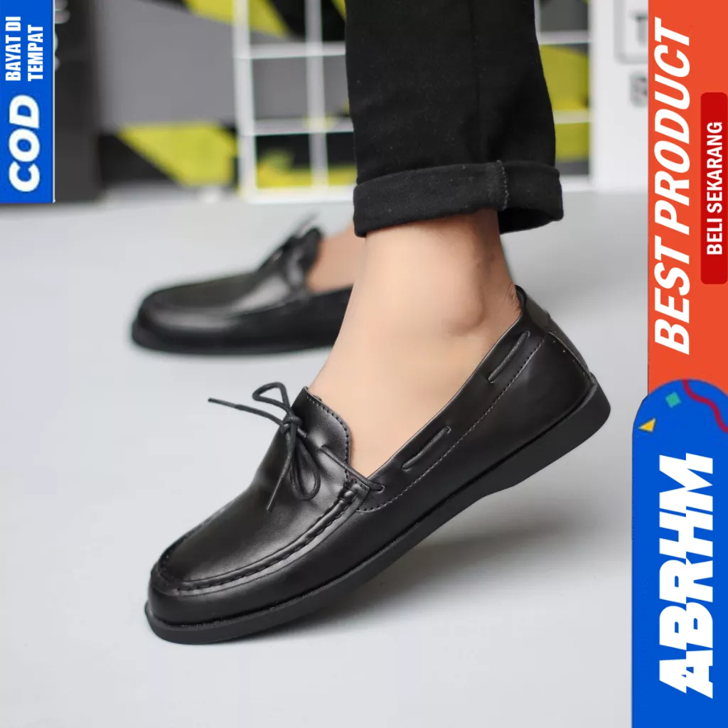 ABRHM Sepatu Loafers Hitam Formal Casual Kulit Pu Kerja Pria