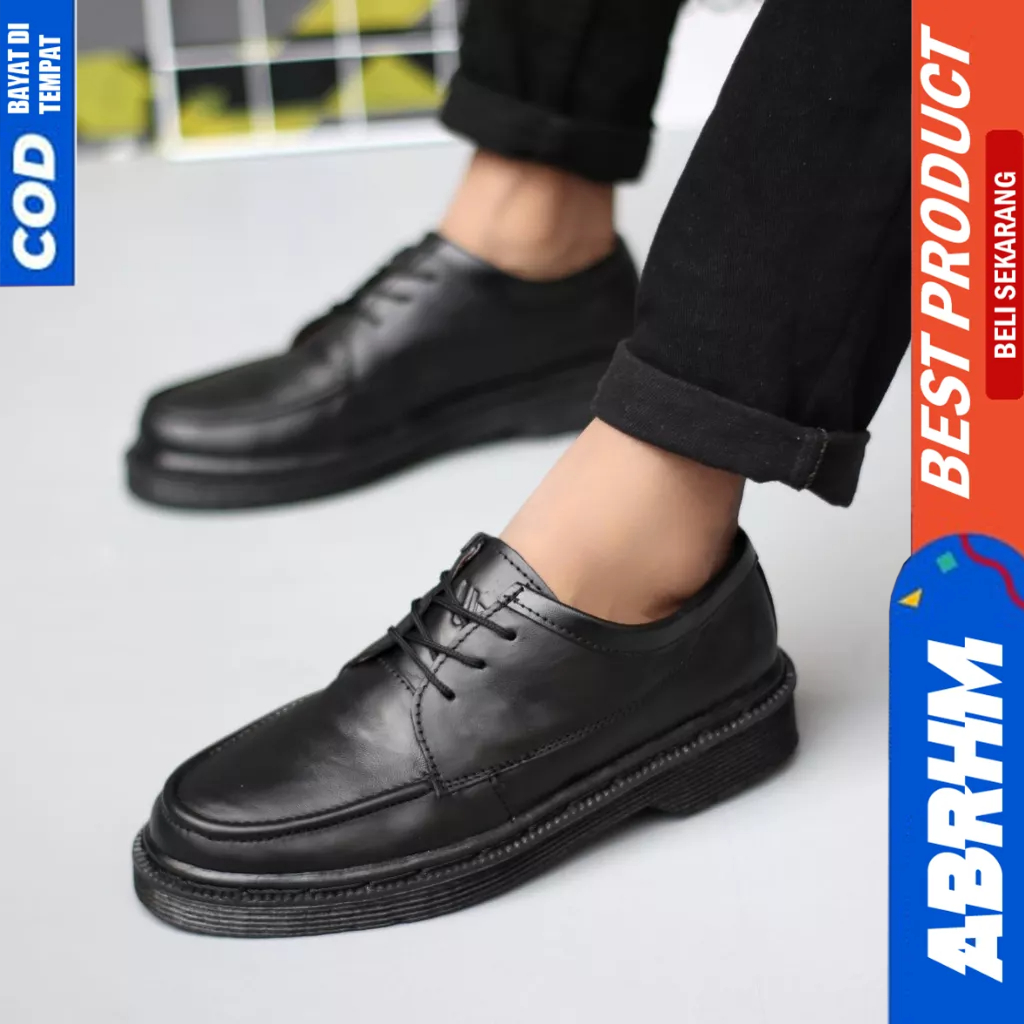 ABRHM Sepatu Pantofel Formal Casual Kulit Docmart Hitam Pria