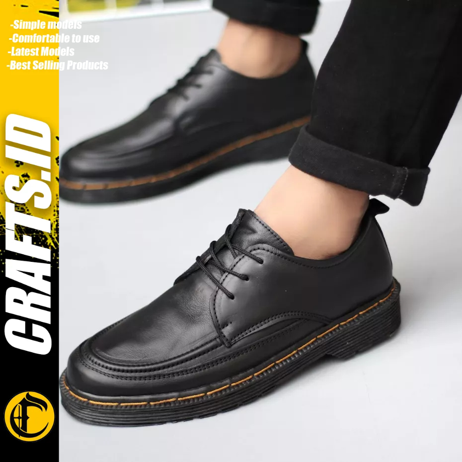 CRAFTS - Sepatu Formal Docmart Low Boots Hitam Kerja Kulit Asli Pria