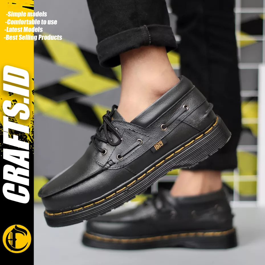 CRAFTS - Sepatu Formal Pantofel Docmart Low Boots Kulit Asli Hitam Kerja Pria