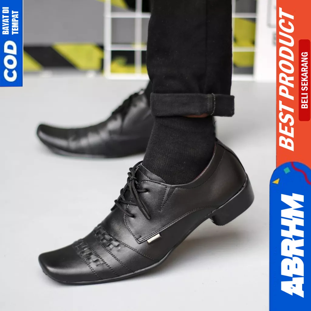 ABRHM Sepatu Formal Pantofel Ukuran Besar 44 45 46 47 Kerja Kantor Kulit Hitam Pria