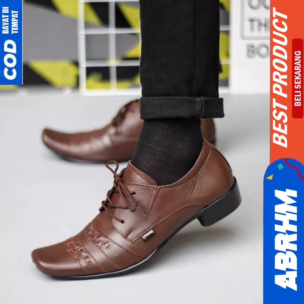 ABRHM Sepatu Formal Pantofel Ukuran Besar 44 45 46 47 Kerja Kantor Kulit Hitam Pria